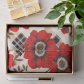 Papier Mousseline Fleurs rouges et plaid (Cadeau)