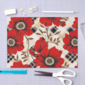 Papier Mousseline Fleurs rouges et plaid (Artisanat)