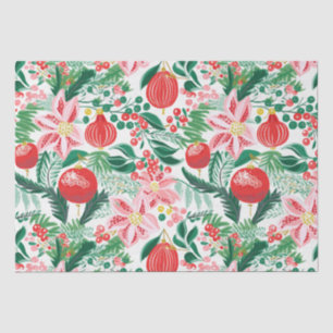 Papier Mousseline Fleurs rouges et rétro Noël