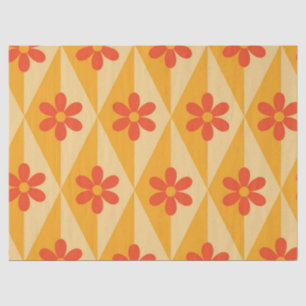 Papier Mousseline Fleurs rouges rétro sur diamants vintage orange 