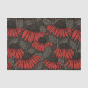 Papier Mousseline Fleurs rouges sur marron