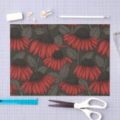 Papier Mousseline Fleurs rouges sur marron (Artisanat)