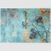 Papier Mousseline Fleurs rustiques turquoise et or (Recto)