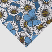 Papier Mousseline Fleurs sauvages blanches et papillons bleus (Détail)