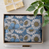 Papier Mousseline Fleurs sauvages blanches et papillons bleus (Cadeau)