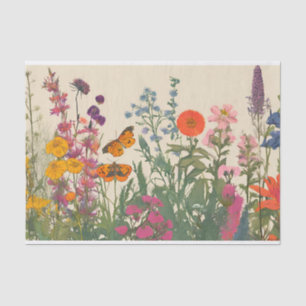 Papier Mousseline Fleurs sauvages colorés et papillons