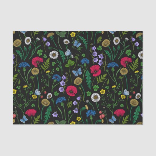 Papier Mousseline Fleurs sauvages en noir (Recto)