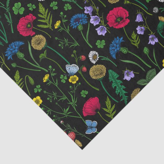 Papier Mousseline Fleurs sauvages en noir (Détail)