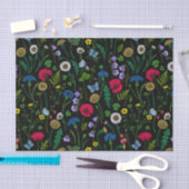 Papier Mousseline Fleurs sauvages en noir (Artisanat)