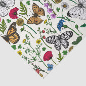 Papier Mousseline Fleurs sauvages et papillons sur blanc (Détail)