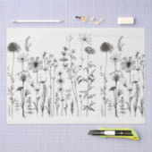 Papier Mousseline Fleurs sauvages noirs et blancs pour découpage ou (Artisanat)