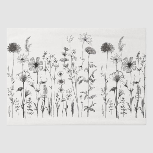 Papier Mousseline Fleurs sauvages noirs et blancs pour découpage ou (Recto)