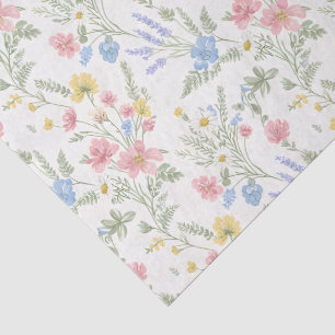 Papier Mousseline Fleurs sauvages rose jaune bleu Style aquarelle