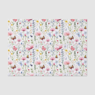Papier Mousseline Fleurs sauvages rose jaune Papillon Anniversaire