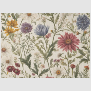 Papier Mousseline Fleurs sauvages roses vintage et feuillage en déco