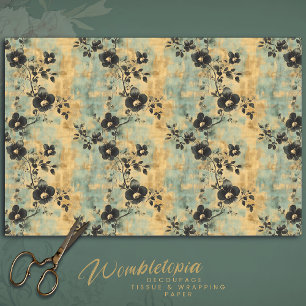 Papier Mousseline Fleurs sauvages rustiques en noir et ivoire sur Sa