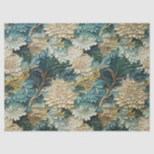 Papier Mousseline Fleurs texturées turquoises bleu et blanc Découpag (Recto)