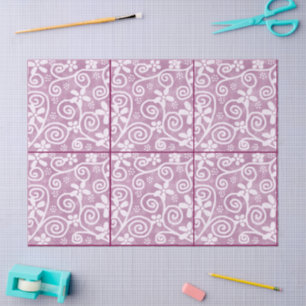 Papier Mousseline Fleurs tourbillonnant Dusty rose blanc Motif décou