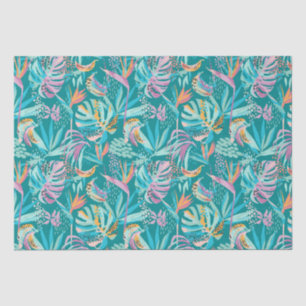Papier Mousseline Fleurs tropicales colorées et motif feuille