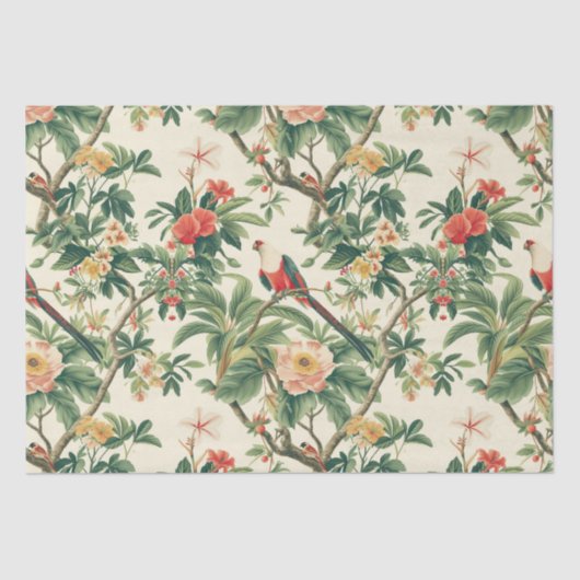 Papier Mousseline Fleurs tropicales colorées Oiseaux (Recto)