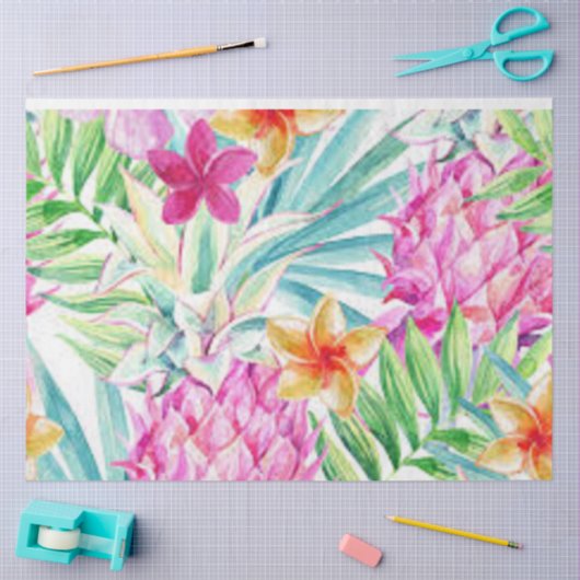 Papier Mousseline Fleurs tropicales exotiques (Artisanat)
