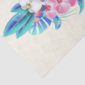 Papier Mousseline Fleurs tropicales exotiques en rose et turquoise (Détail)
