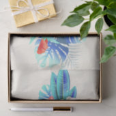 Papier Mousseline Fleurs tropicales exotiques en rose et turquoise (Cadeau)