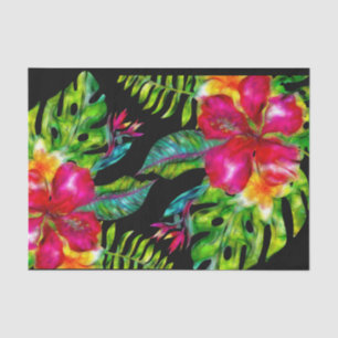 Papier Mousseline Fleurs Tropicales Lumineuses Feuilles d'Hibiscus F