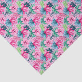 Papier Mousseline Fleurs tropicales lumineuses rose vert bleu Floral (Détail)