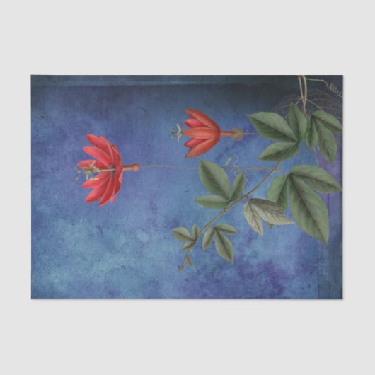 Papier Mousseline Fleurs tropicales rouges vintages (Recto)