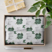 Papier Mousseline Fleurs vert foncé et couronnes argentées (Cadeau)