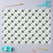 Papier Mousseline Fleurs vert foncé et couronnes argentées (Artisanat)
