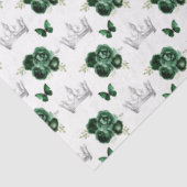Papier Mousseline Fleurs vert foncé et couronnes argentées (Détail)