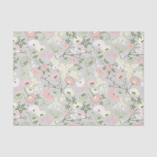 Papier Mousseline Fleurs vert rose motif floral (Recto)