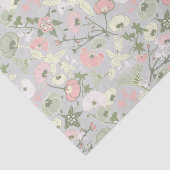 Papier Mousseline Fleurs vert rose motif floral (Détail)