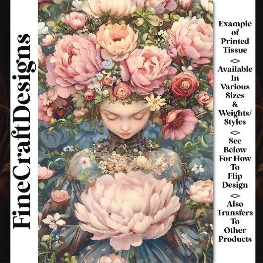 Papier Mousseline Fleurs vertes Ethérées Tranquilles AG1Z Découpage