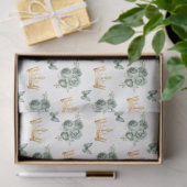Papier Mousseline Fleurs vertes Sage et Couronnes d'or (Cadeau)