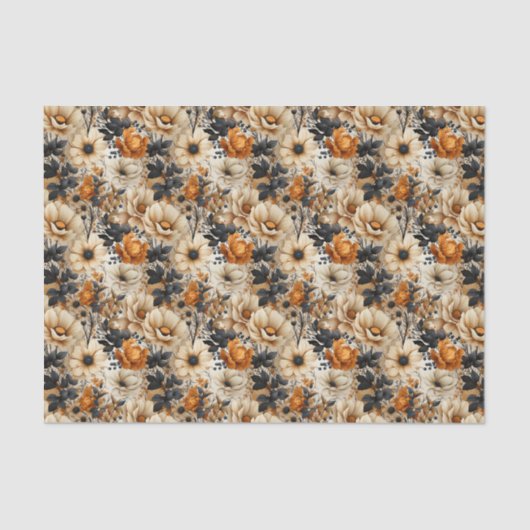 Papier Mousseline Fleurs vintages de automne orange (Recto)