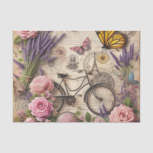 Papier Mousseline Fleurs vintages de bicyclettes et papillons découp