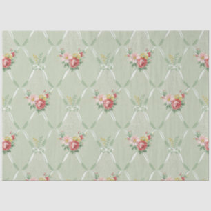 Papier Mousseline Fleurs Vintages roses sur Tissu de treillis à ruba