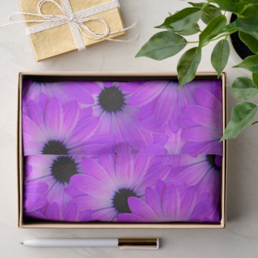 Papier Mousseline Fleurs violettes brillantes (Cadeau)