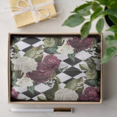 Papier Mousseline Fleurs violettes et blanches sur À damiers découpa (Cadeau)
