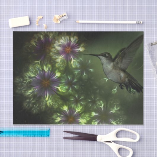 Papier Mousseline Fleurs violettes et colibri (Artisanat)