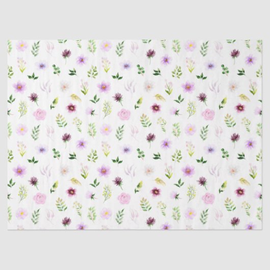 Papier Mousseline Fleurs violettes et Motif de feuillage (Recto)