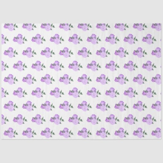 Papier Mousseline Fleurs violettes et Motif de verdure (Recto)