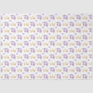 Papier Mousseline Fleurs violettes lilas et couronnes dorées