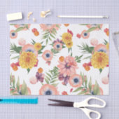 Papier Mousseline Fleurs Violettes Rose Et Jaune (Artisanat)