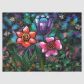 Papier Mousseline Fleurs Whimsical Purple Blue Rose Découpage (Recto)