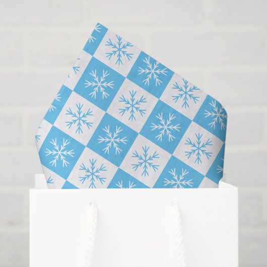 Papier Mousseline Flocon de neige bleu clair À damiers Noël Motif (Sac cadeau)