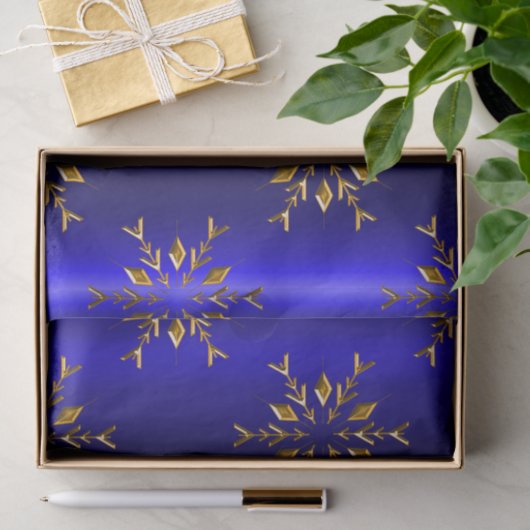 Papier Mousseline Flocon de neige doré à Noël bleu (Cadeau)